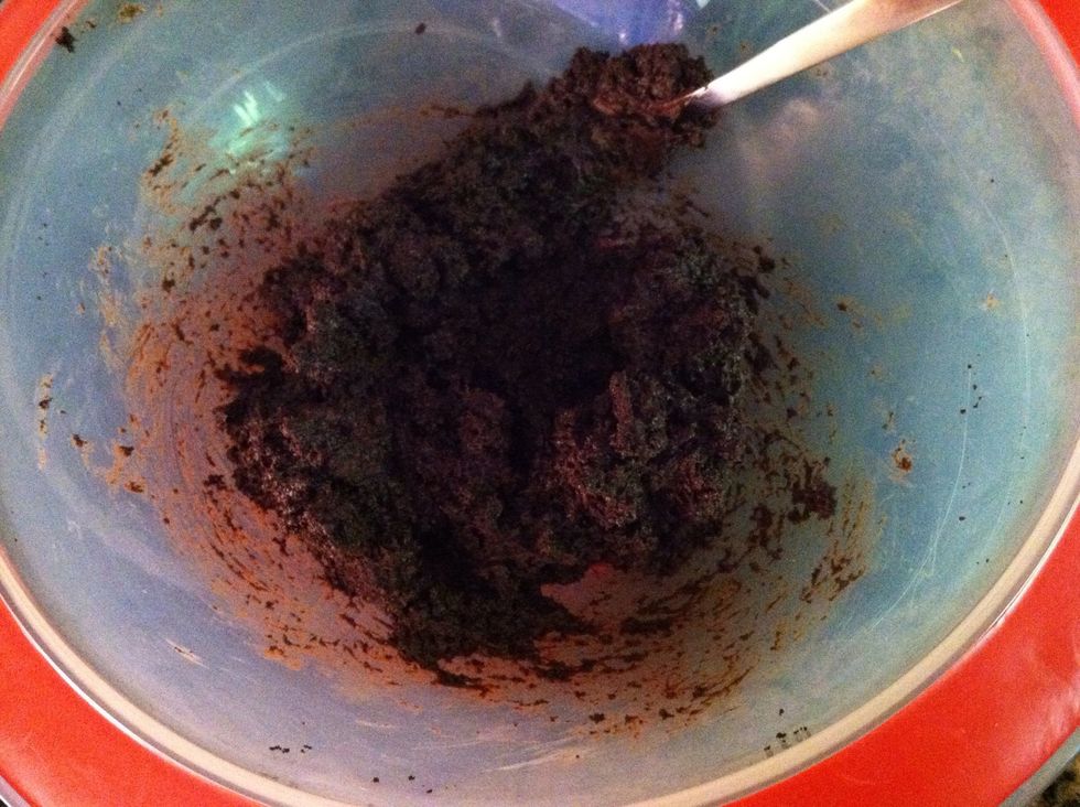 Add spoonfuls of frosting one at a time and mix until you have just enough frosting to make a dough (about 1/2 a can).