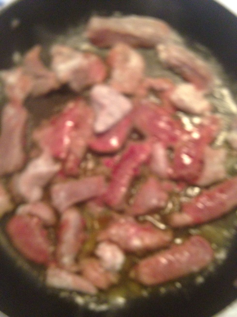 Add steak and cook until the steak no long bleeds and begins to become crunchy. Sorry About the blurry picture