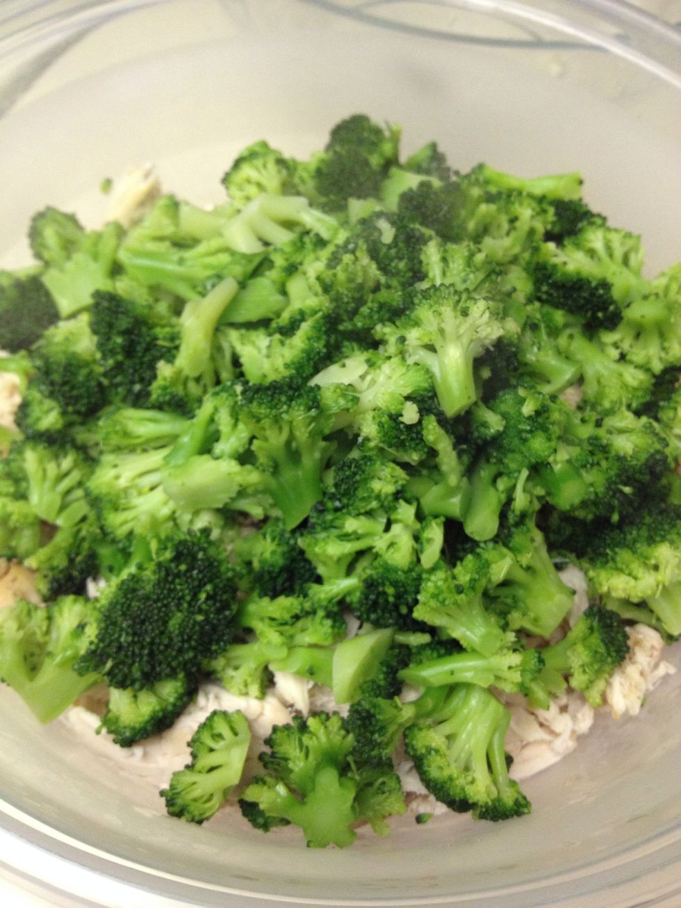 Add steamed broccoli to bowl with chicken.