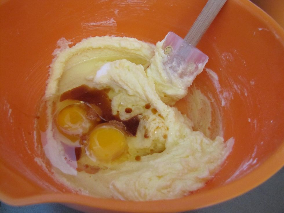 Add & stir: 2 eggs, 1 tsp. salt, 1 c. vegetable oil, 2 tsp. vanilla extract