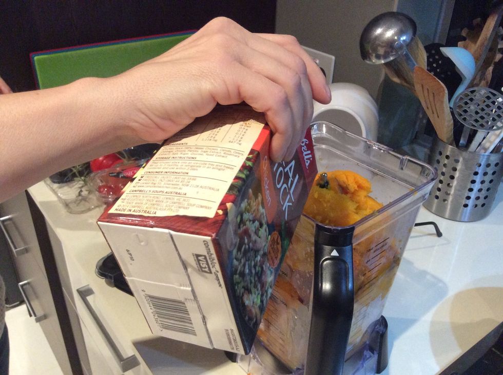 Add stock before you blend the pumpkin