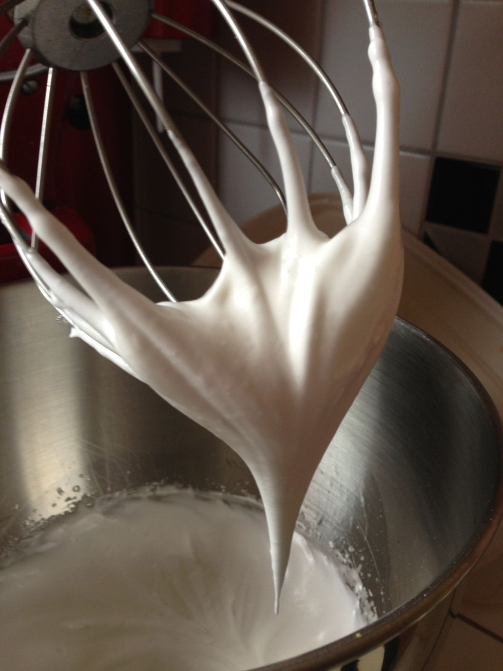 Add sugar and beat on high speed until it looks like this. (2 minutes)
