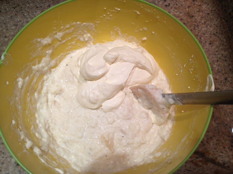 Add sugar and vanilla sugar to taste. Add your whipped cream and stir it in by folding the rice over the cream until combined.
