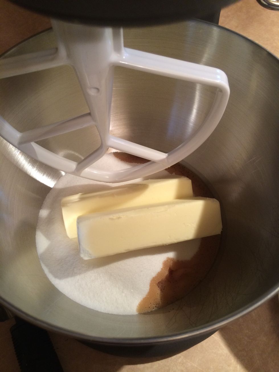 Add sugar, butter and vanilla to mixing bowl and cream together until light and fluffy.