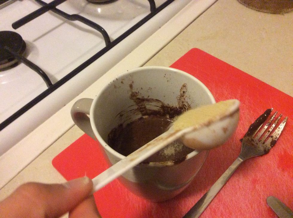 Add sugar, flour and cocoa powder and mix well