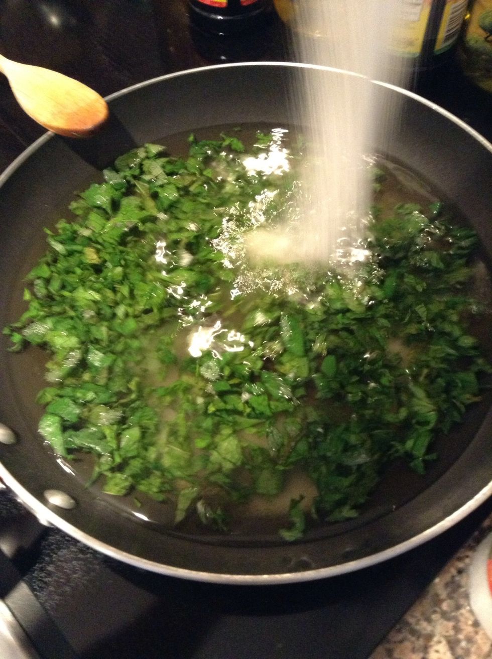 Add sugar. Stir for 7 minutes on medium-low heat.