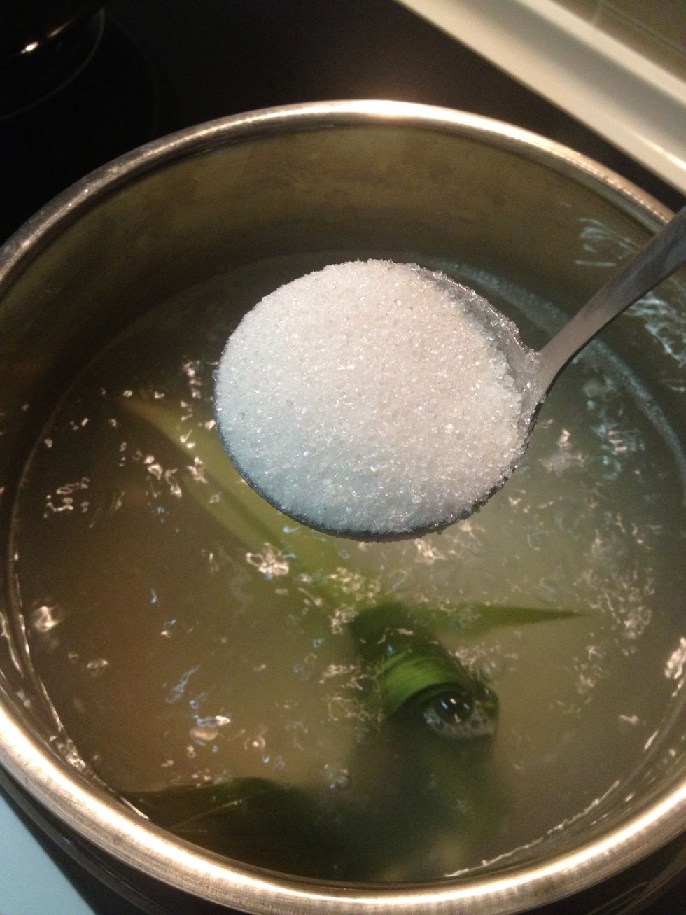 Add sugar. Taste to your desire sweetness. I suggest not too sweet. You can always prepare syrup for those who prefer sweeter.