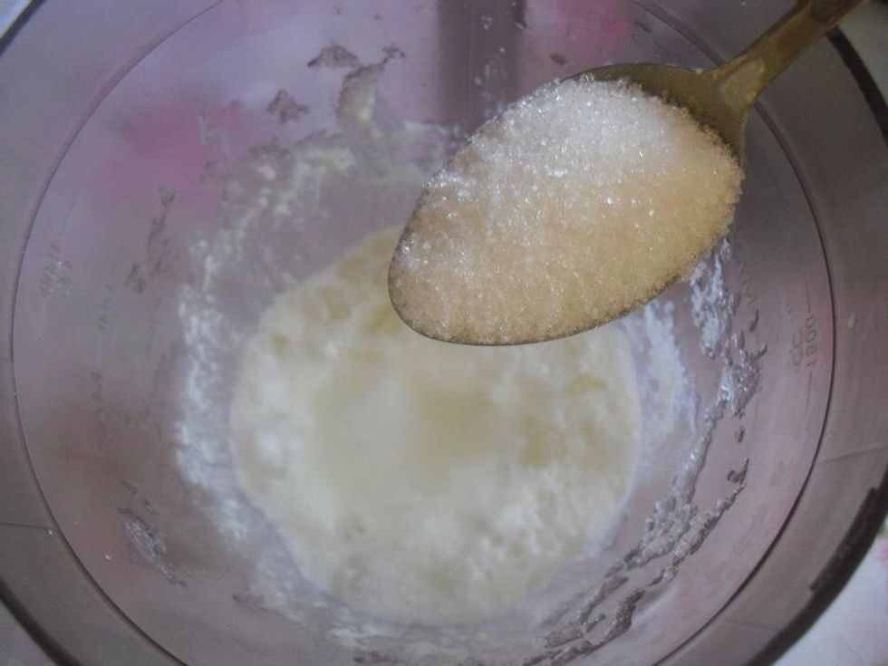 Add sugar to the mixture .