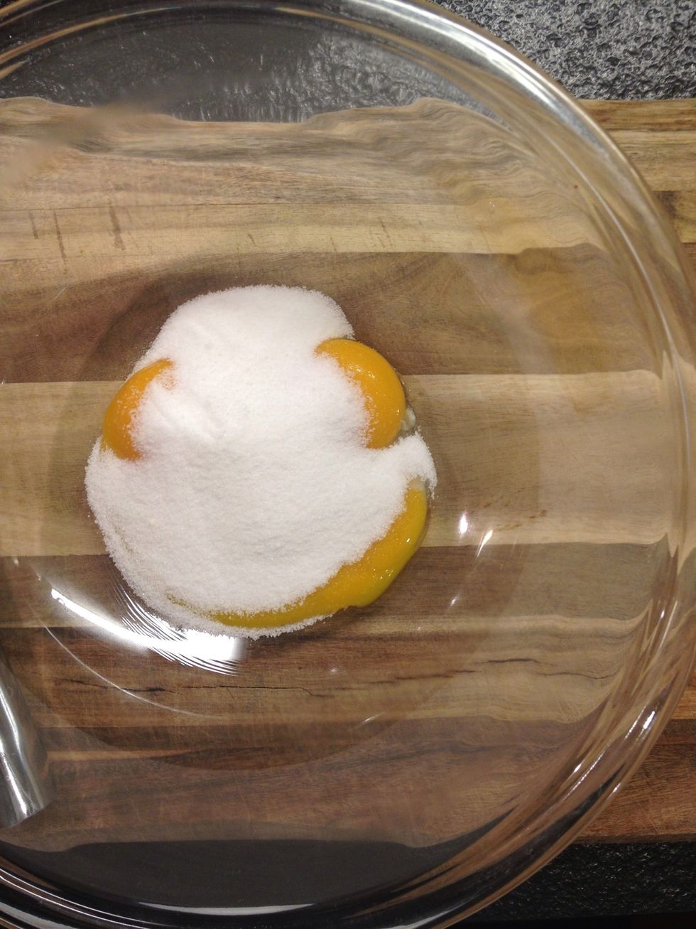 Add sugar to the yolks. I use about sixty grams. If you have a sweet tooth put some more in there.