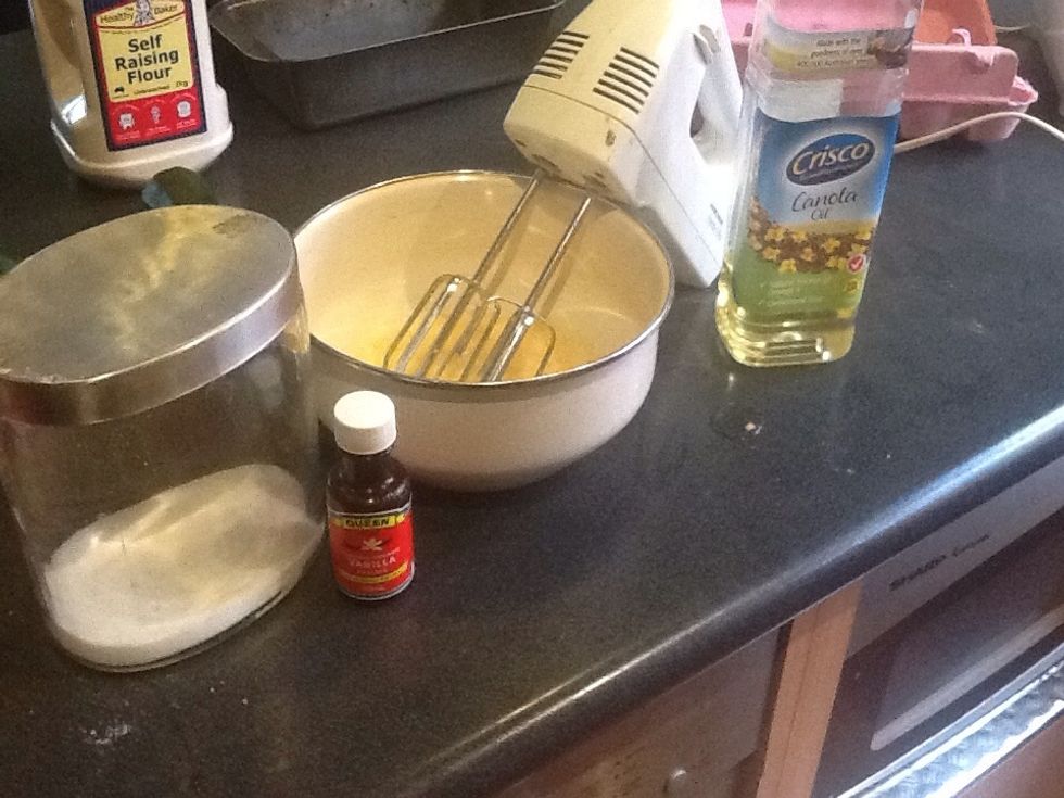 Add sugar, vanilla and oil (I used brown sugar as a substitute for caster sugar due to not enough caster sugar)