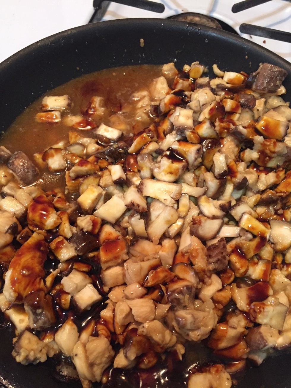 Add sweet soy sauce, salt& pepper, and chicken stock. Cook until sauce reduce and leave it aside.