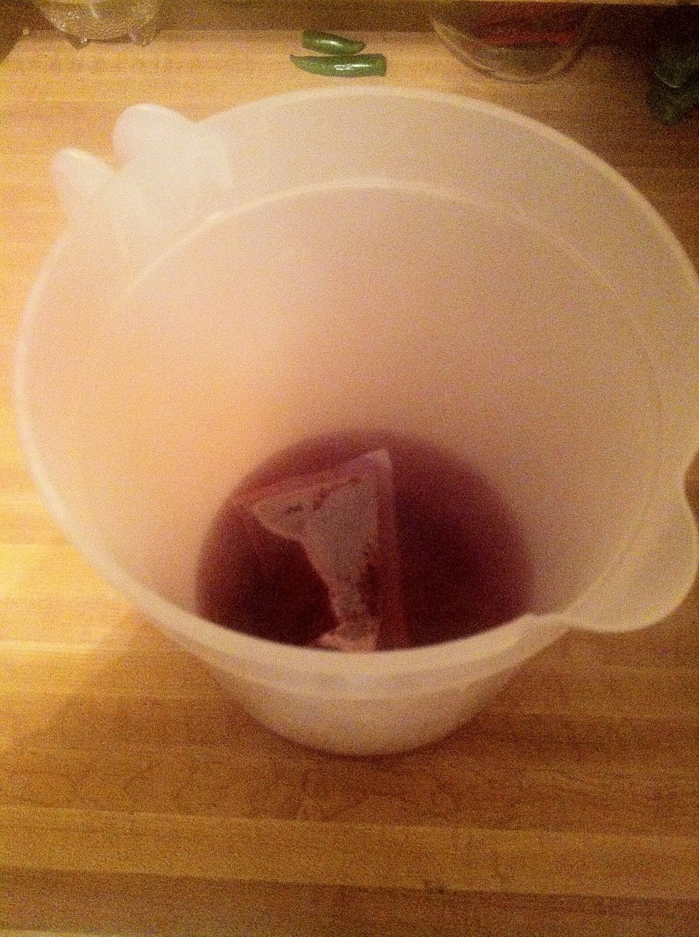 Add tea bag(s) at the bottom of a pitcher and slowly pour the boiling water inside.