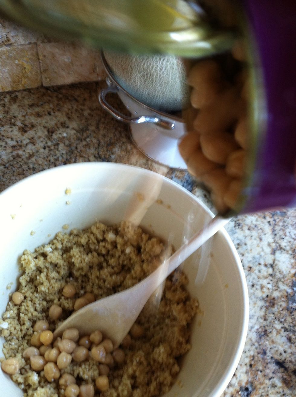 Add the 1/2 can or 8 oz of garbanzo beams