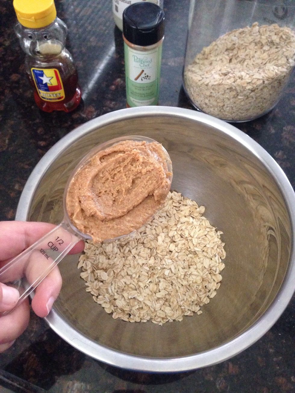 Add the 1/2 cup natural peanut butter.