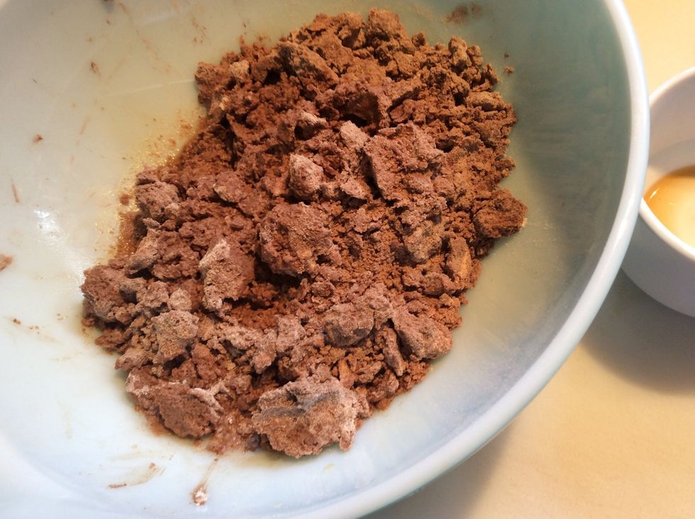 Add the 1/3 cup of coffee. This should be enough liquid to just bring the dough together. Mix using your hands by pressing the crumbs together upon itself, folding the dough in half over itself ...