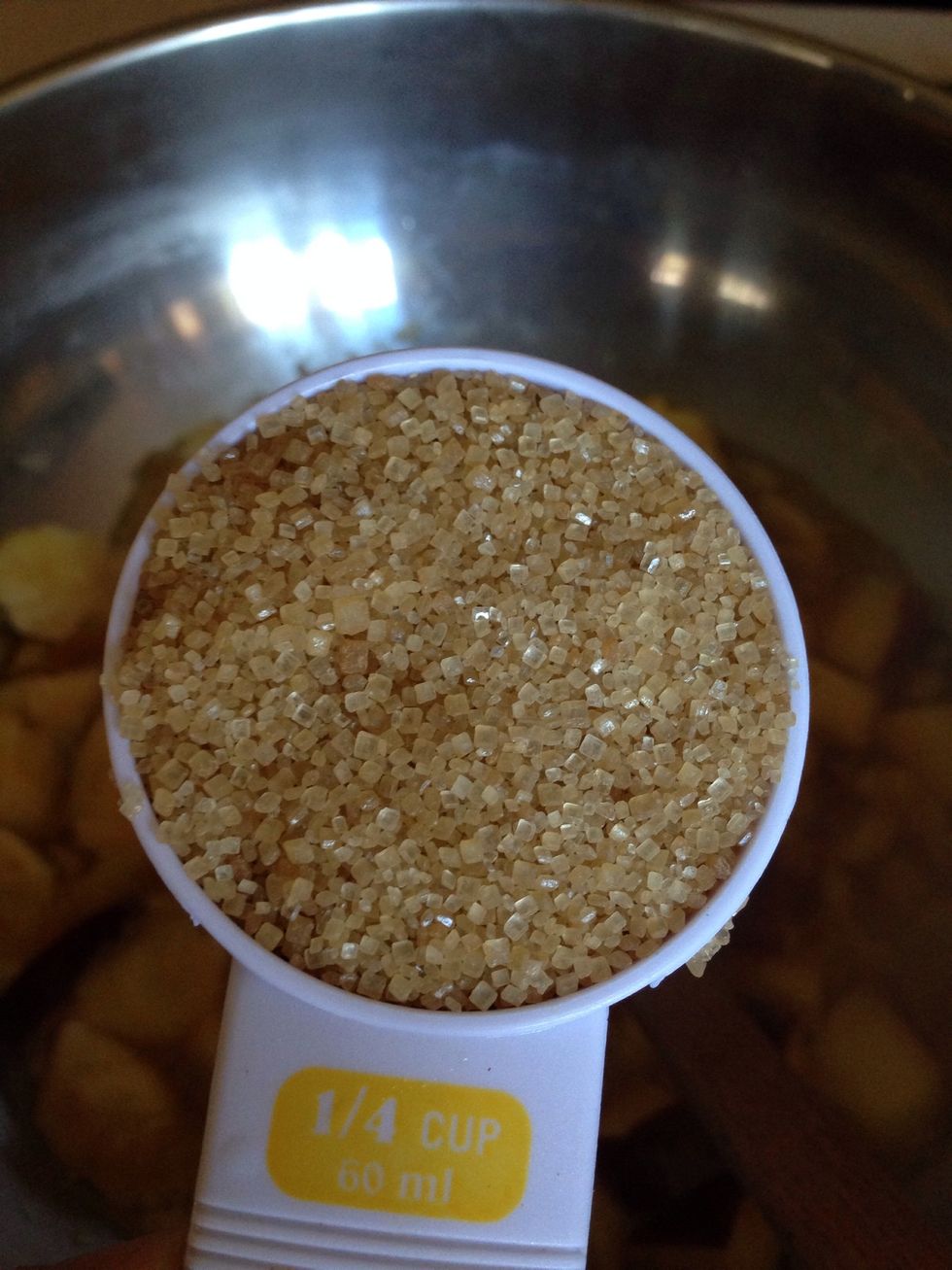 Add the 1/4 cup raw sugar cane. I used this instead of regular brown sugar or white sugar. This is much healthier.