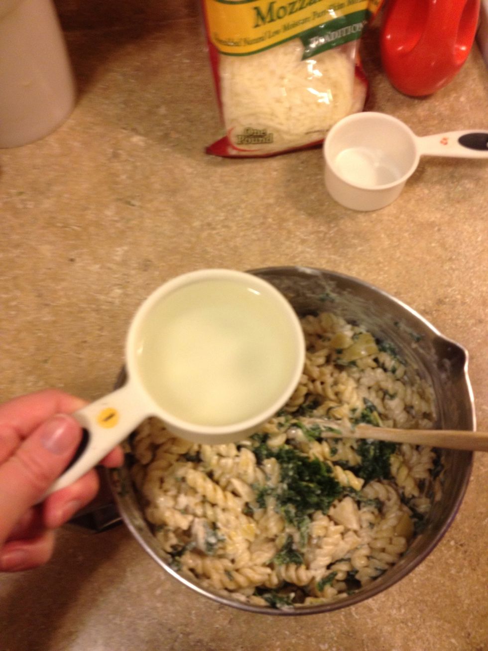 Add the 1 c reserved pasta water
