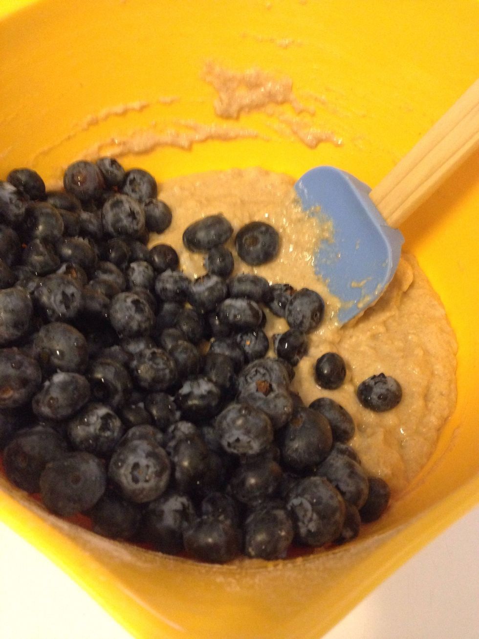 Add the 2 cups of fresh blueberries and gently fold in. Don't overmix the batter or your muffins won't be tender!