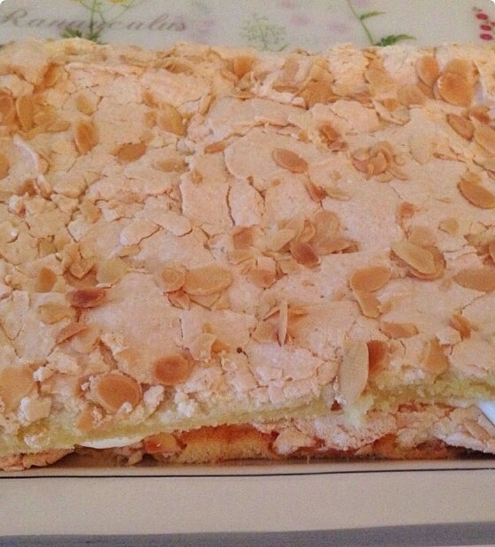 Add the 2nd layer of cake. Both layers look exactly the same. The middle layer is the whipped cream.