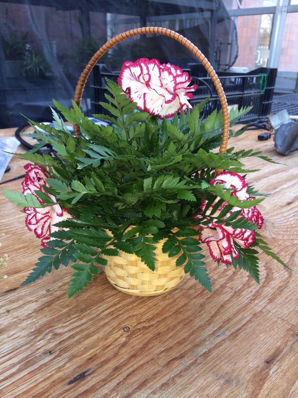Add the 3 other carnations at the bottom creating an equal triangle form.