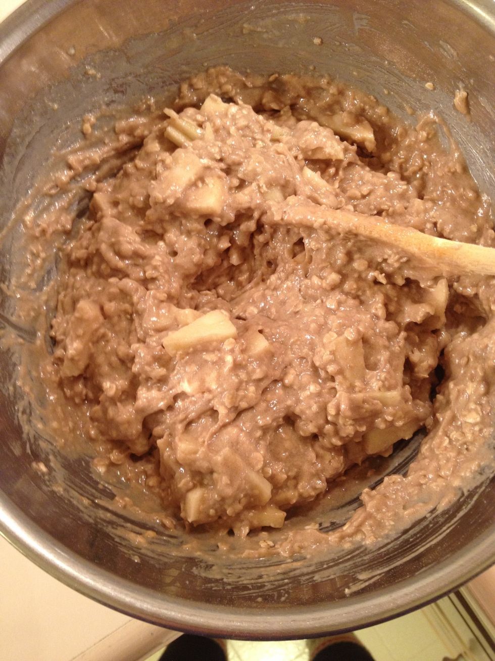 Add the apples to the batter.