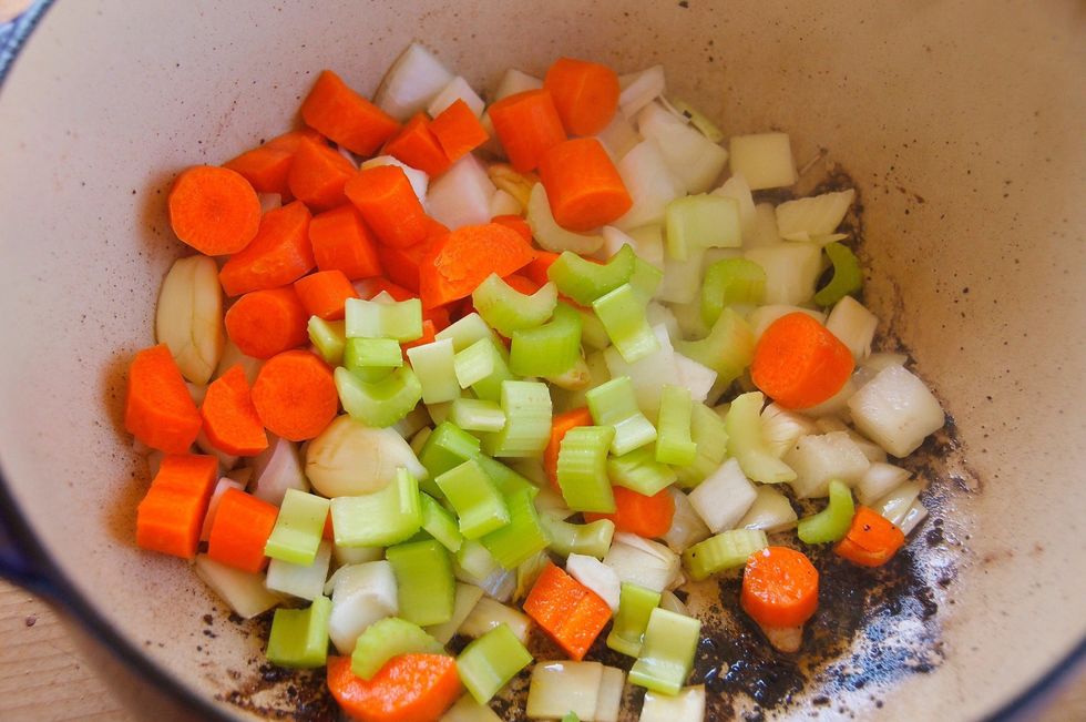Add the aromatics and 1 tsp Italiano Pronto seasoning to the pot and cook over medium-high heat until the onions are translucent, 8-10 minutes. Make sure to scrape the bottom of the pot too.