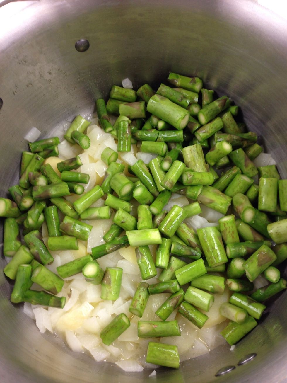 Add the asparagus stems...
