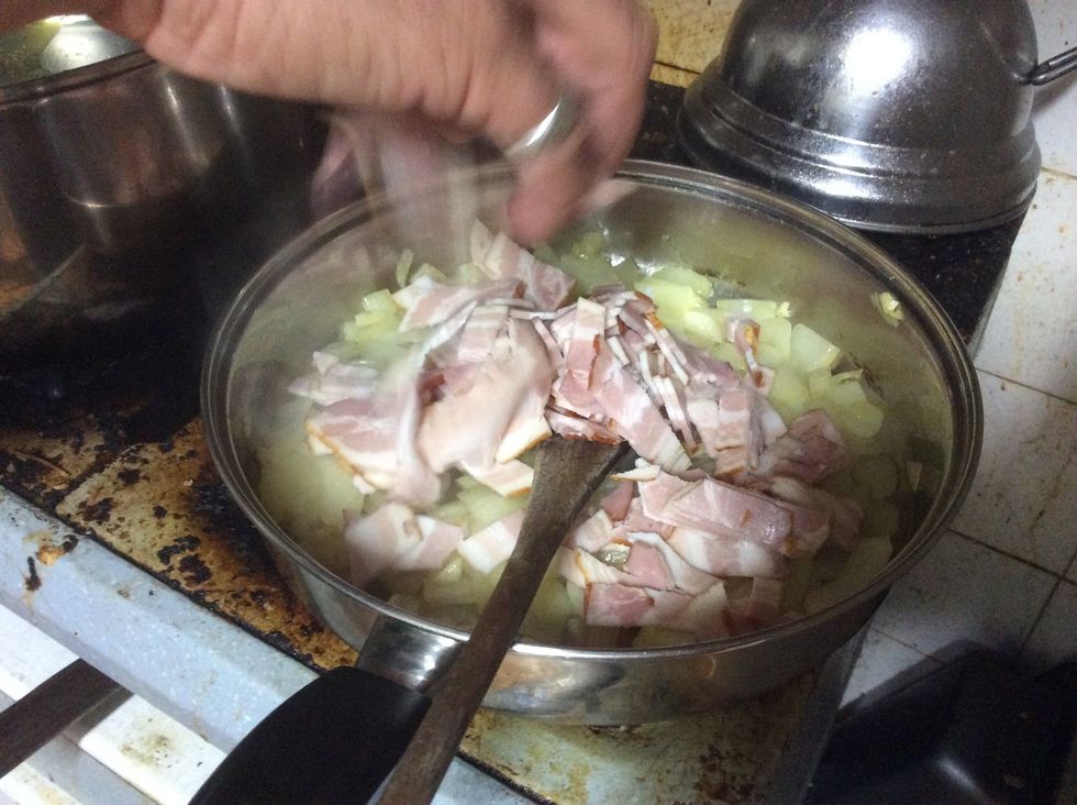 Add the bacon in the process after a few minutes