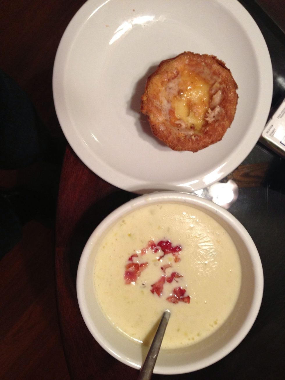 Add the bacon on top, voila! A hearty dish on a cold winters night.