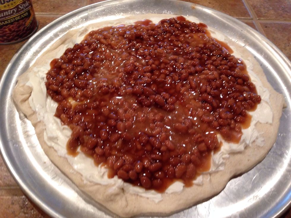 Add the baked beans, about 3/4 of the can. These beans should be thick, like Bush's.