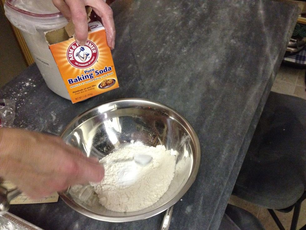 Add the baking soda to the other half of the flour...