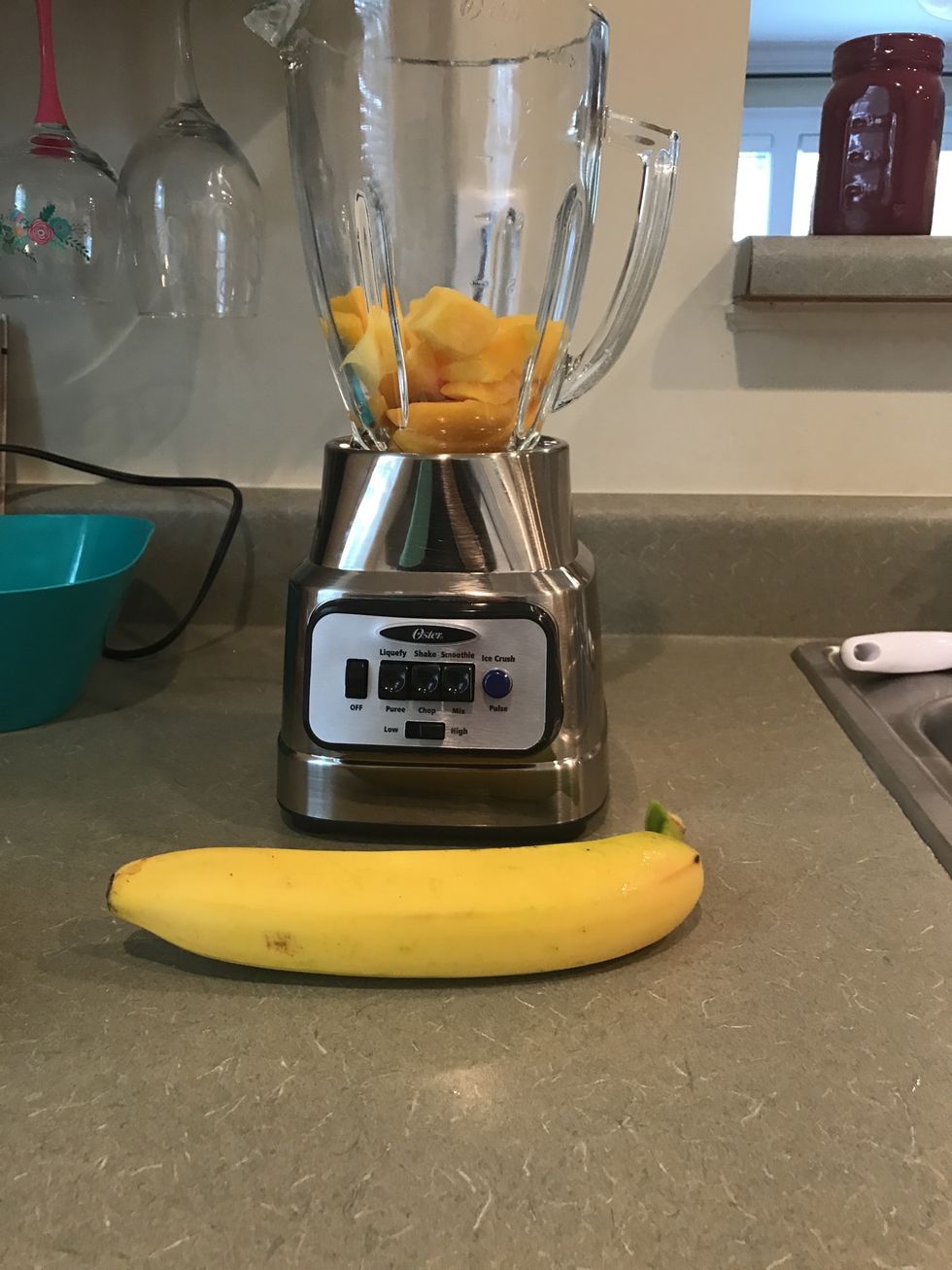 Add the banana to the blender