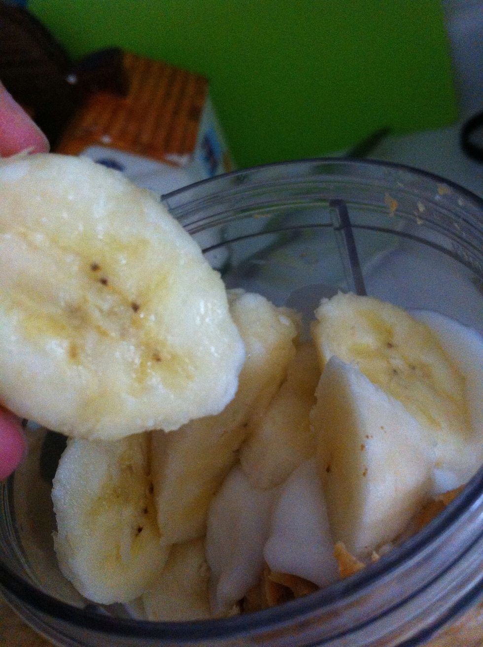 Add the bananas to the blender, almost finished!