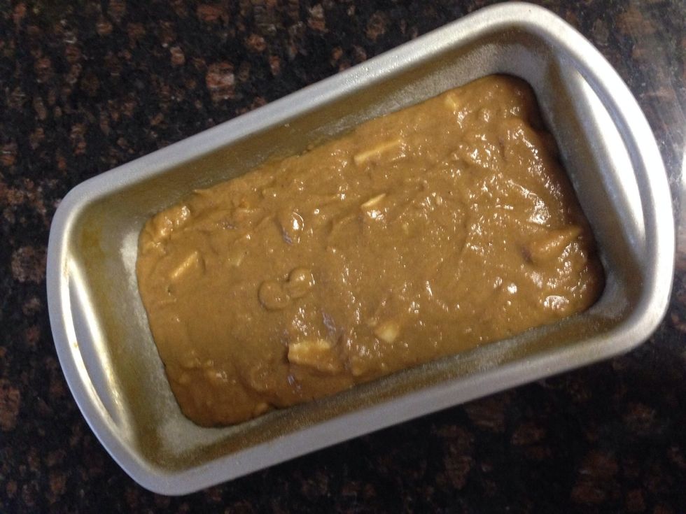 Add the batter to the pan and its ready for the oven that has been Pre heated.