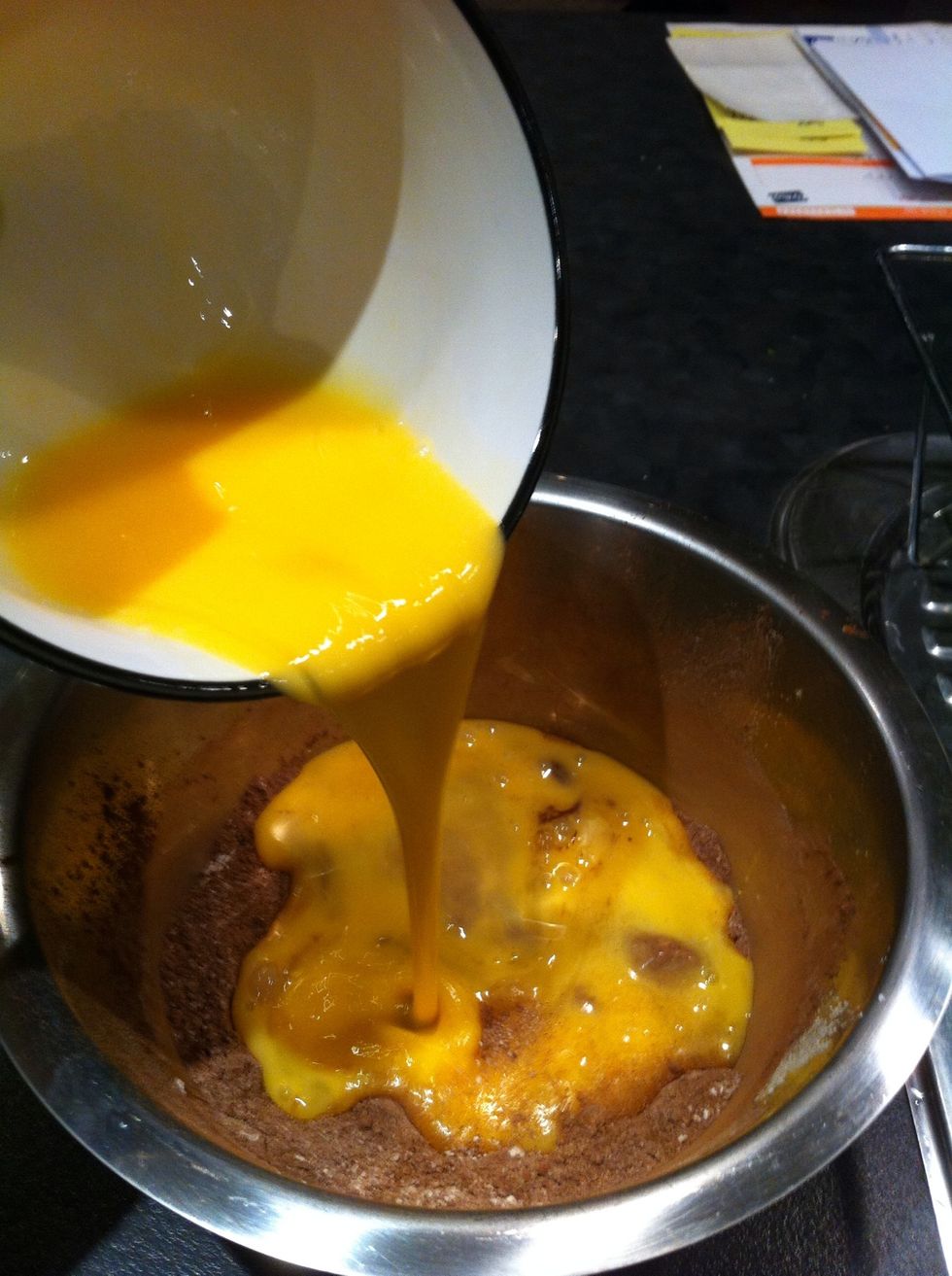 Add the beaten eggs and mix thoroughly