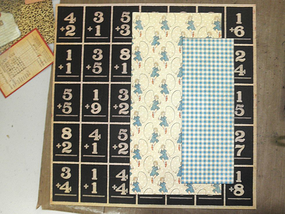 Add the blue gingham check piece 1.25" from the right side and 2" from the top.