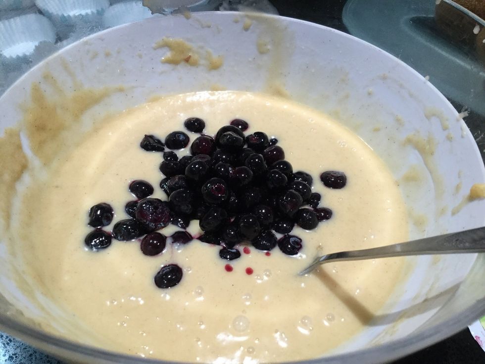 Add the blueberry muffins and mix