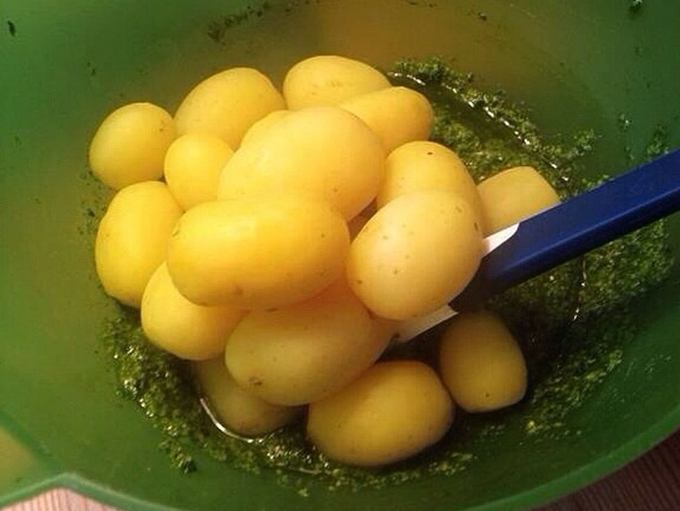 Add the boiled potatoes.