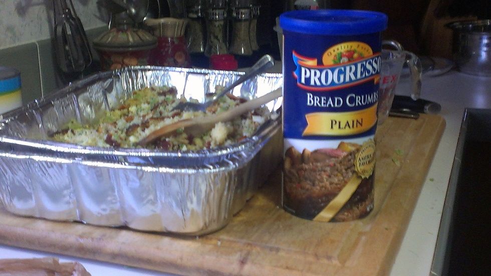 Add the breadcrumbs to cornbread mixture slowly