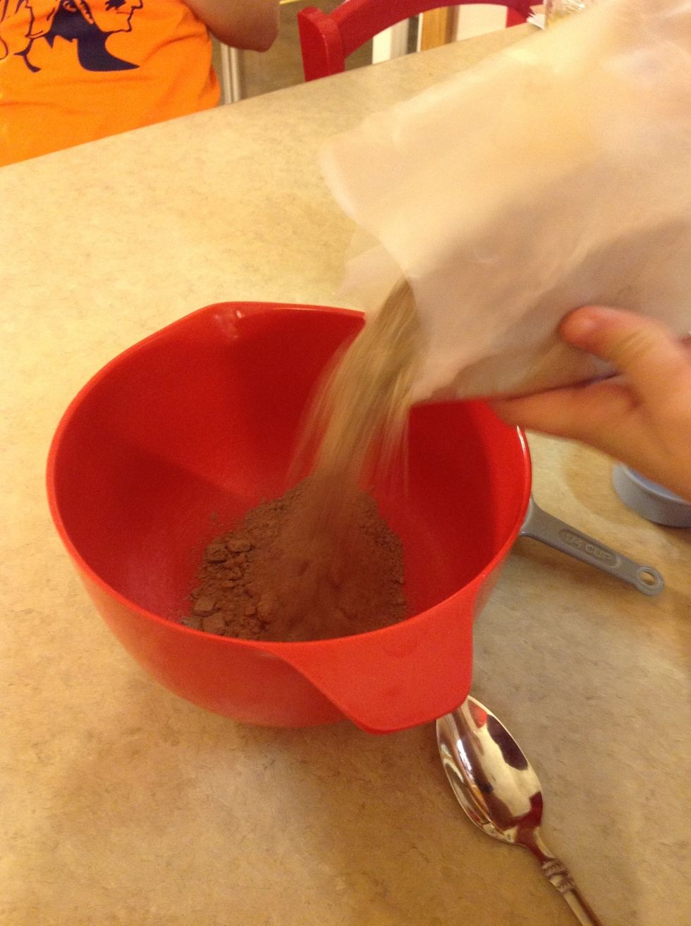 Add the brownie mix to the mixing bowl.