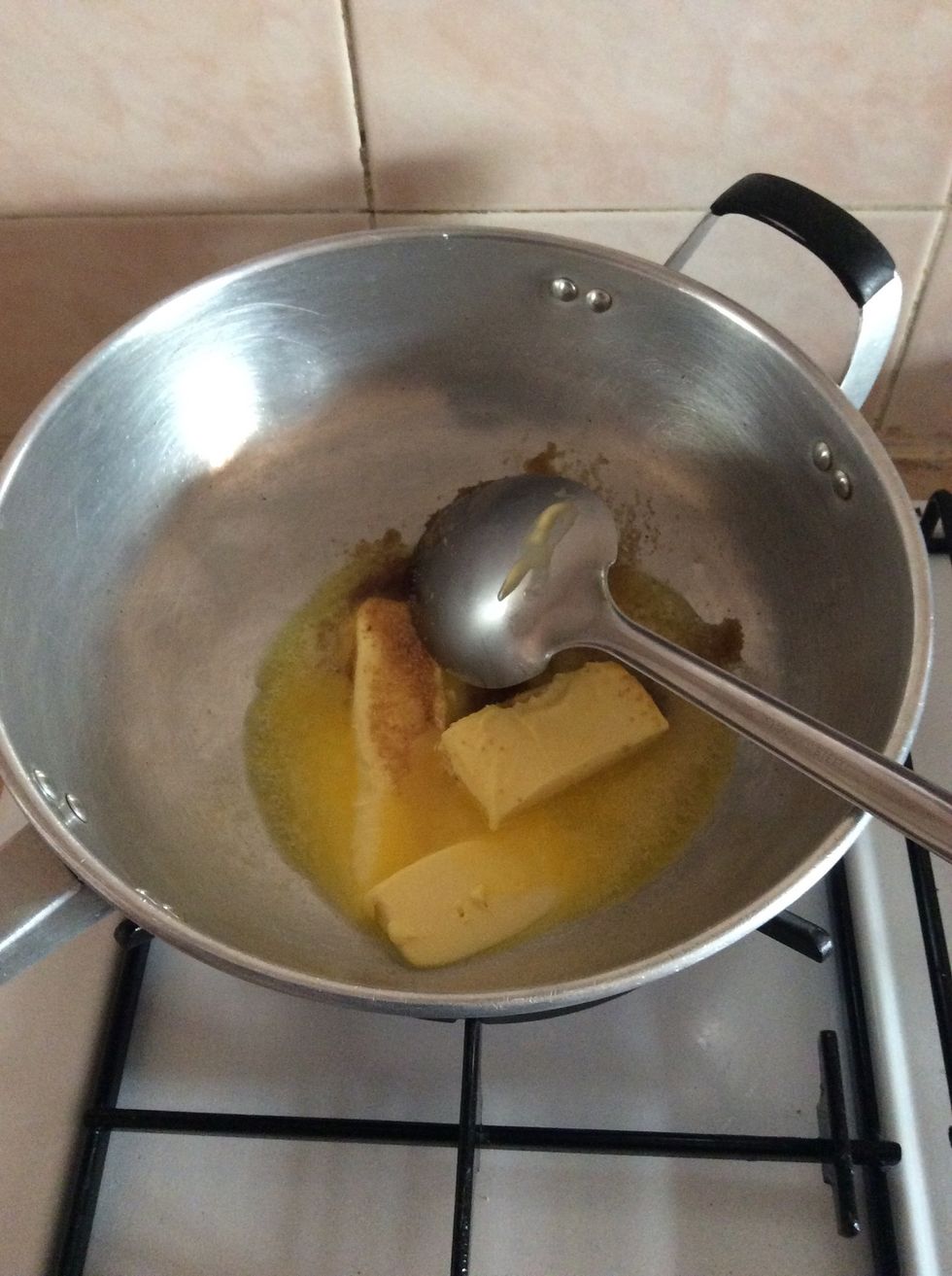 Add the butter, honey and sugar together and mix on low heat