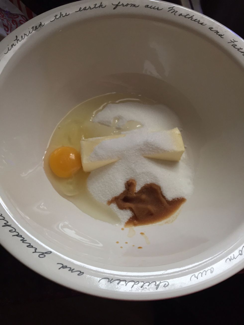Add the butter, sugar, egg, and vanilla extract to a large bowl!