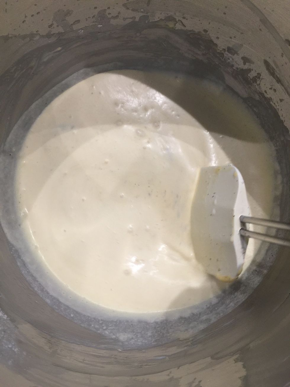 Add the butter then flour then milk. It will be very liquid