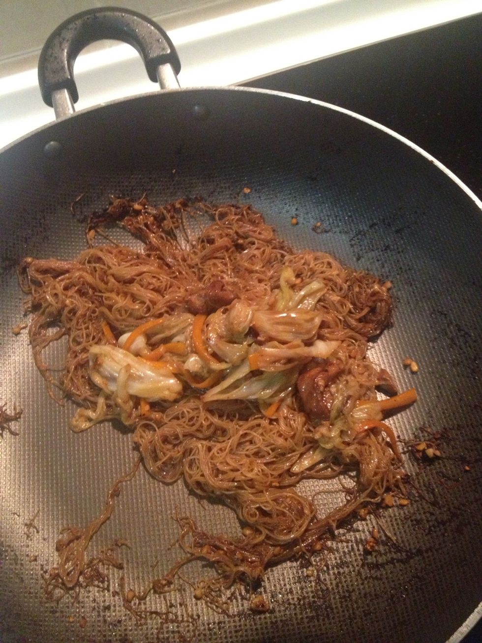Add the cabbage in and mix well. At this stage, I don't think you need to add anymore salt but taste your rice vermicelli before you serve.