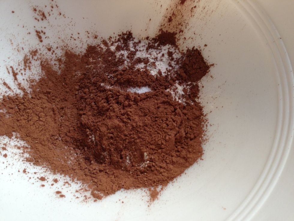 Add the cacao and the flour to a bowl