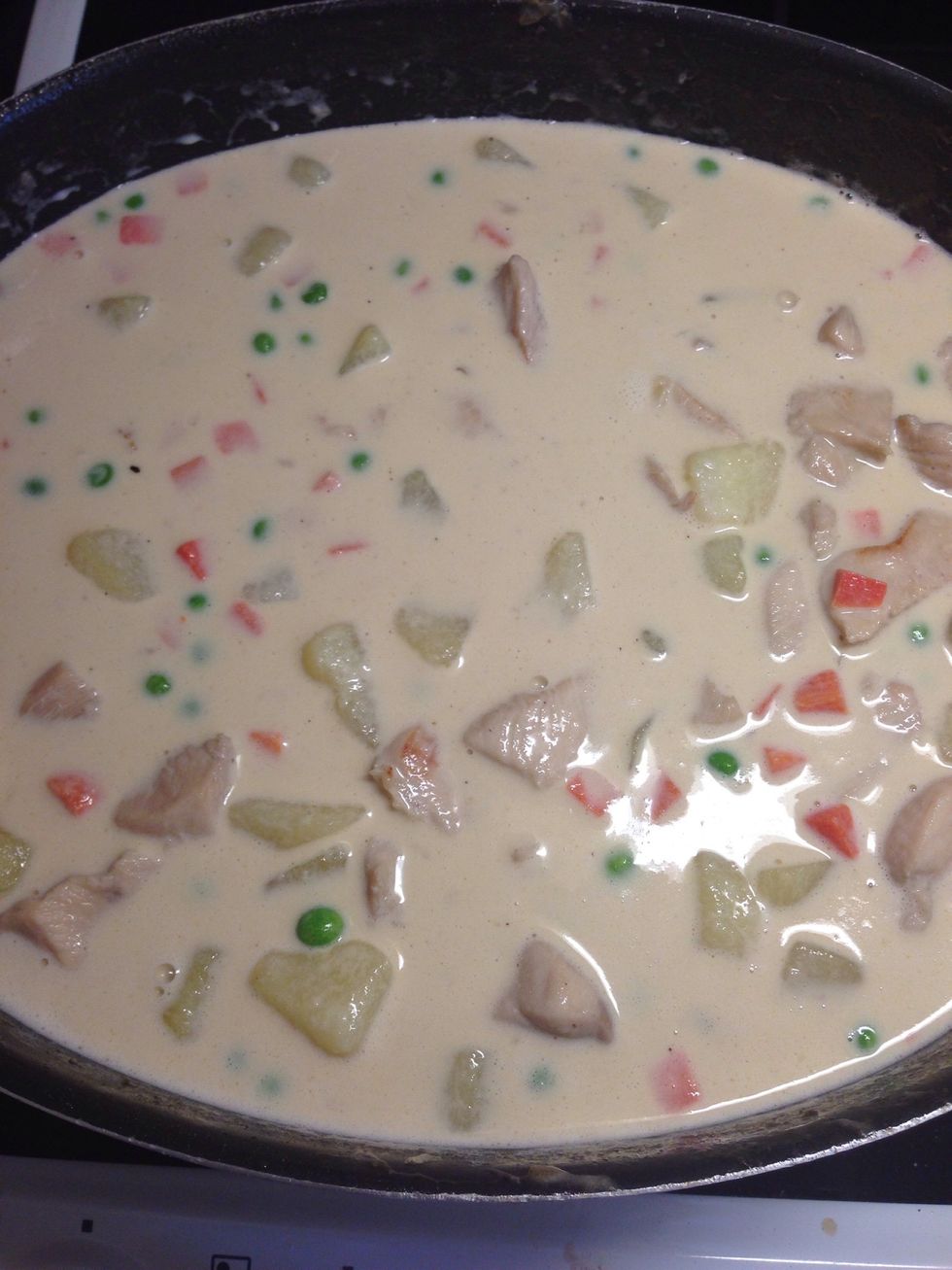 Add the can milk 1-2 cans depending on how much filling your making Add the heavy cream Add milk if needed