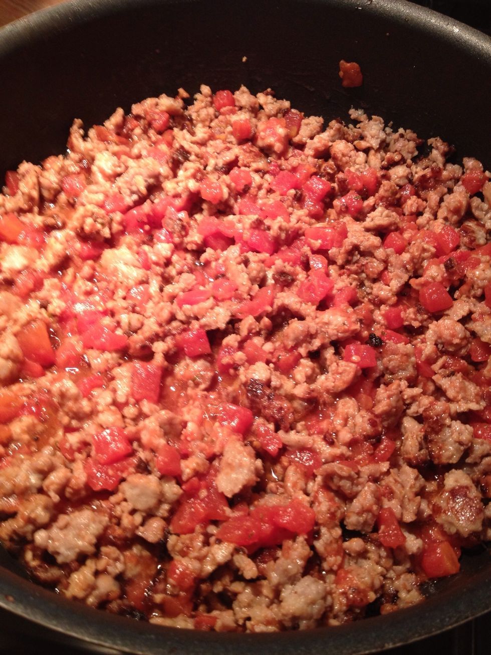 Add the can of diced tomatoes then add tomato sauce. Let simmer for 20 minutes