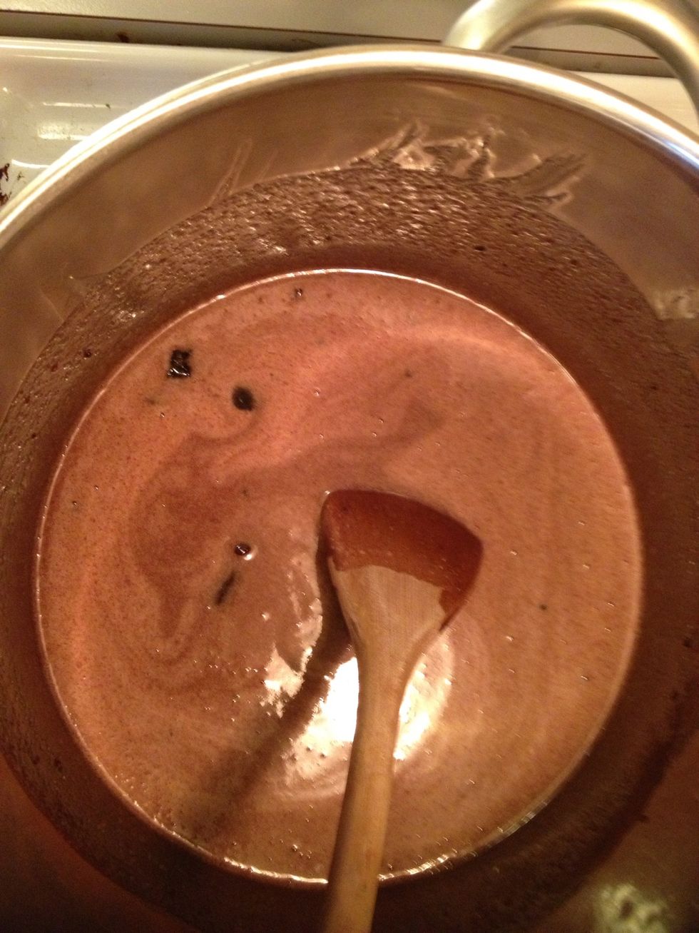 Add the candies. Now stir until it starts boiling. The candies will become a sticky mess but they will melt eventually. Just keep stirring. Don't leave the pot unattended!