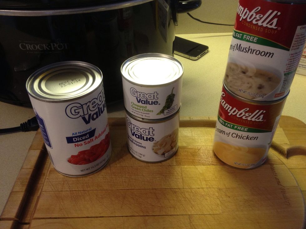 Add the canned goods into the  crockpot