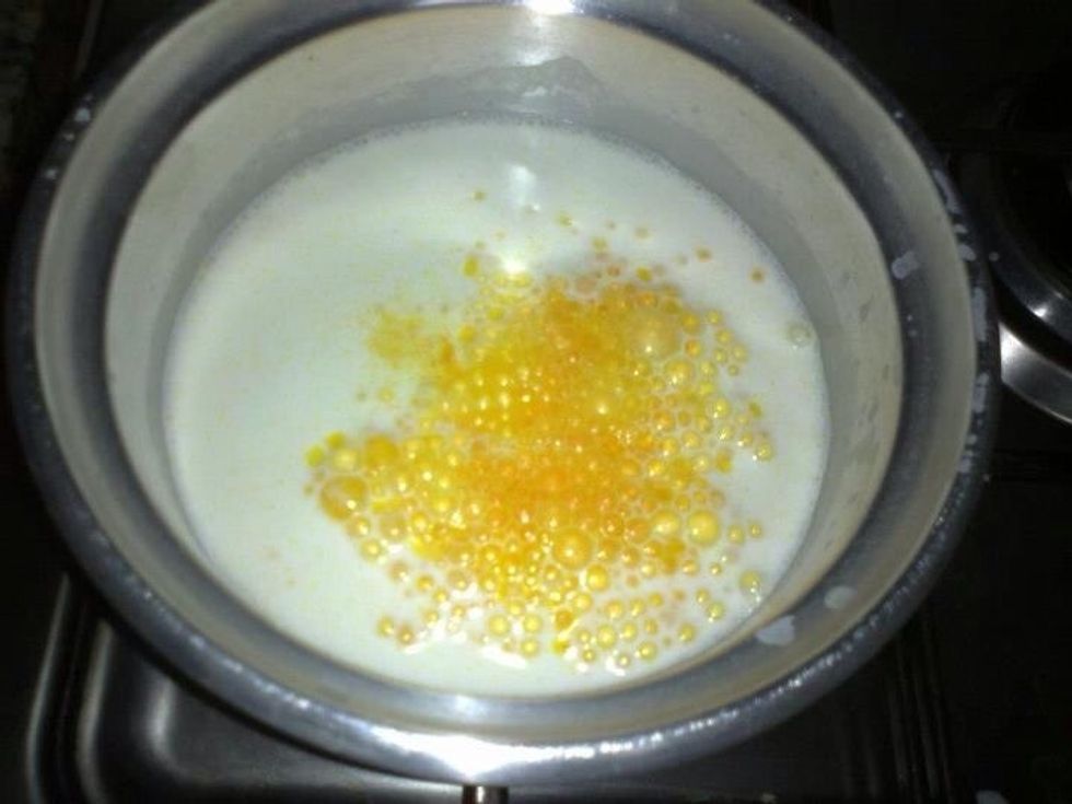 Add the caramel mixture to the boiling milk